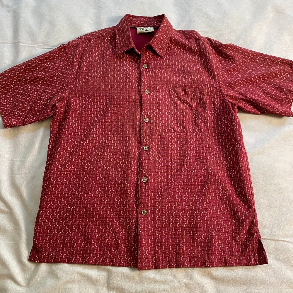Zimni Sport 100% Silk 90s Med Men’s Casual Button Front Short Sleeve Shirt Red - Picture 2 of 12